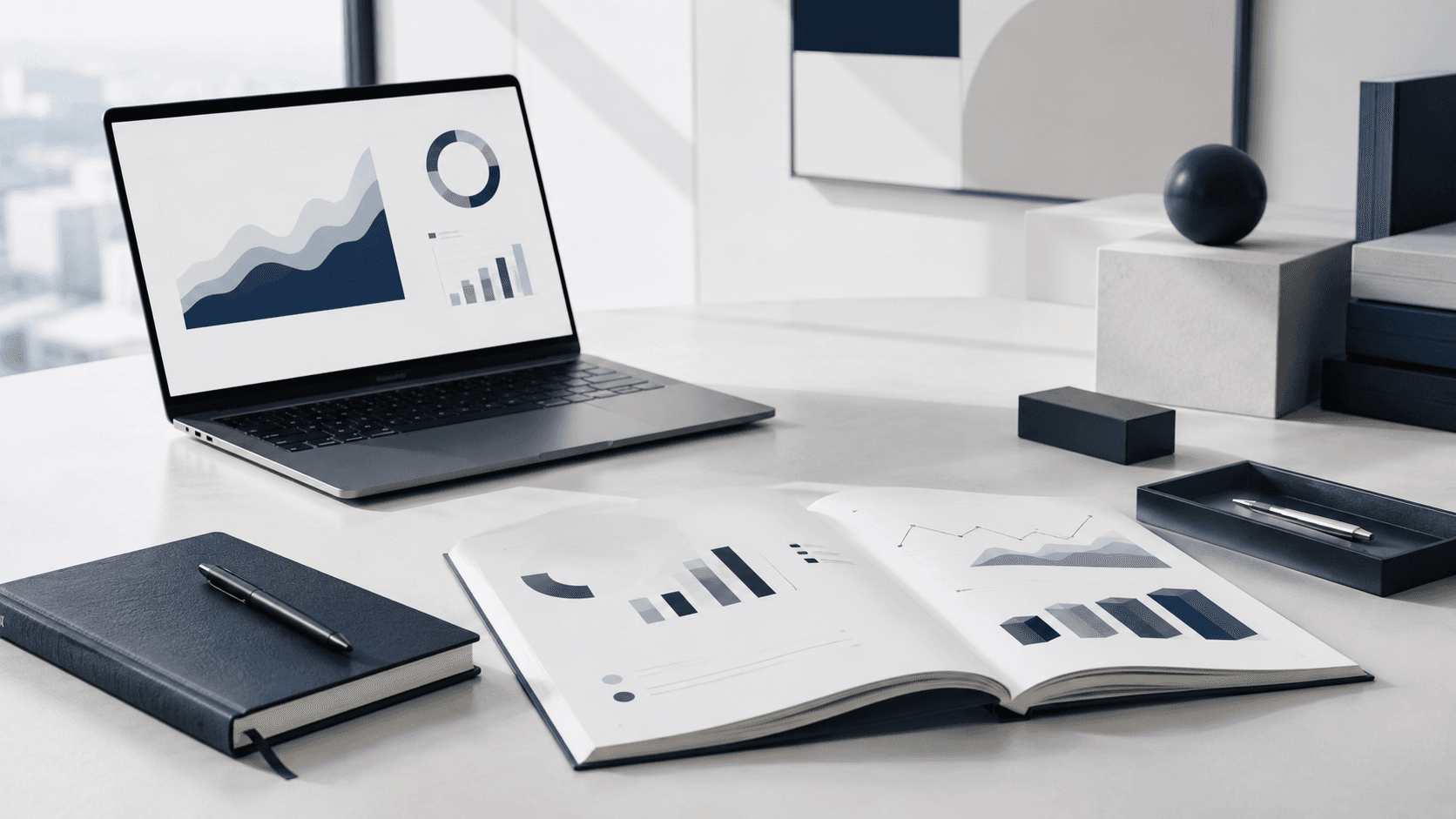 Bright workspace with notebook, laptop, and launch checklist.
